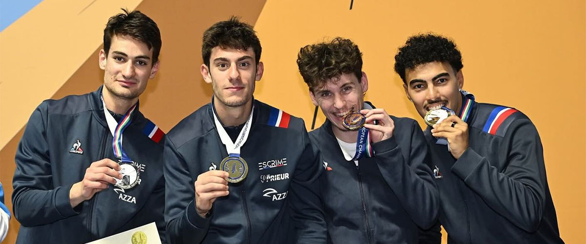 Eliot Chagnon, Anas Anane, Adrien Helmy-Cocoynacq Louis Pradel champions d’Europe - Cercle d'Escrime Melun Val de Seine (CEMVS)